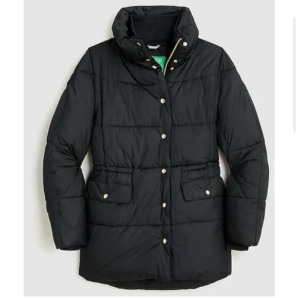 J crew Chateau Puffer Jacket black warm preppy ski winter coat water repellent S - Picture 1 of 15